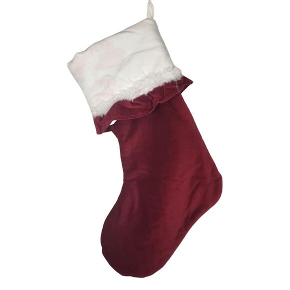 NWT POTTERY BARN VELVET RED STOCKING MUMMY EMBROIDERED LINED HOLLY CHRISTMAS UK - Picture 5 of 8
